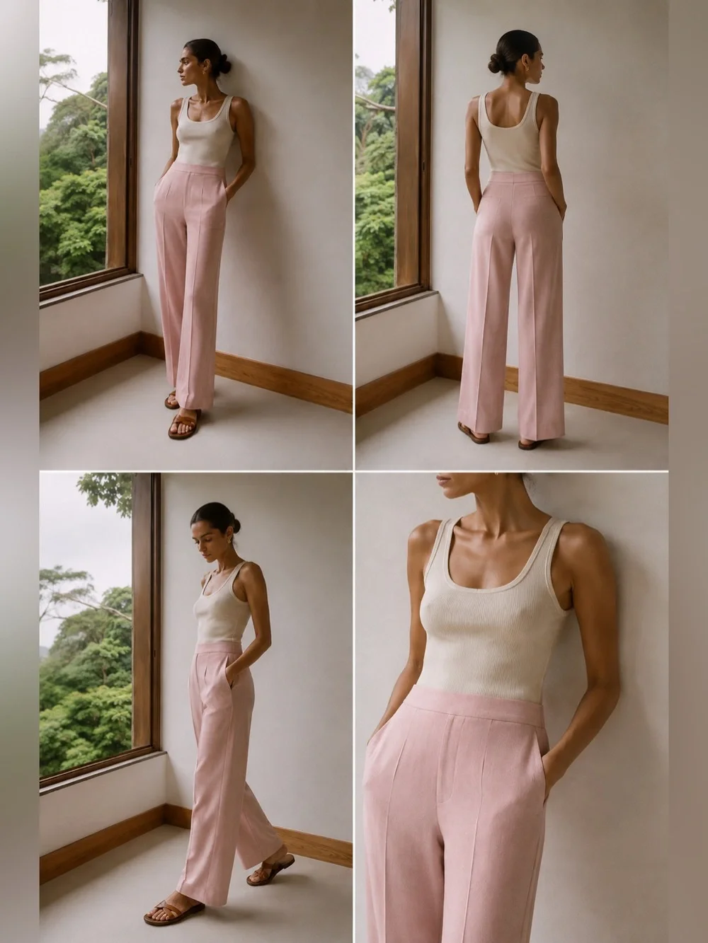 Zara NWT 100% Linen Pink Straight Leg Tailored Pants